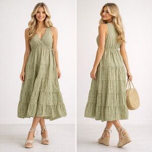 Max Studio NWT Plaid Sleeveless Empire Waist Tiered Midi Dress